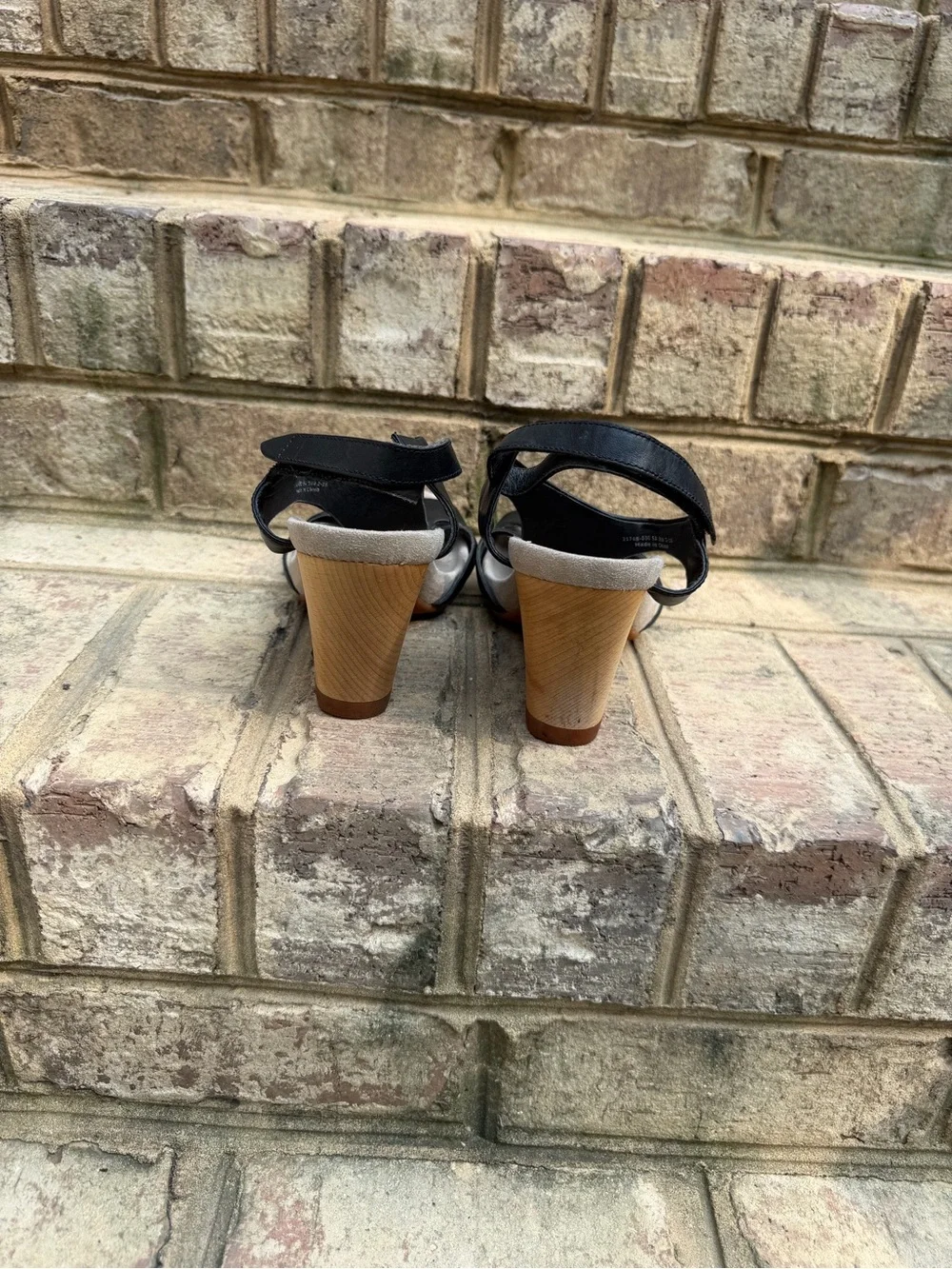 Camper Allegra Black Leather T-Strap Wedge Sandals EU 39